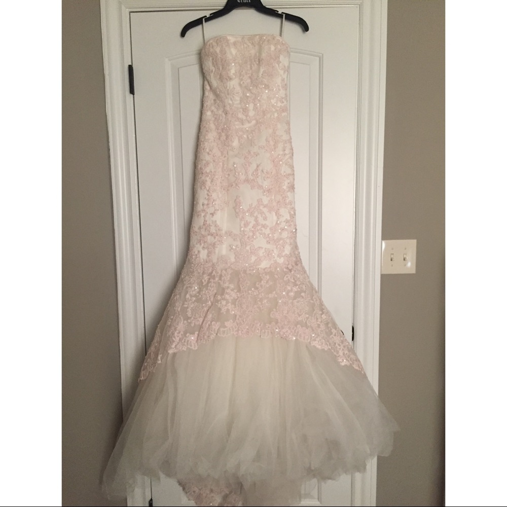 Beaded & lace overlay trumpet wedding dress